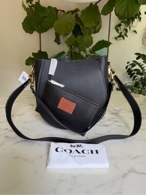 NWT Coach Maddy Hobo Glovetanned Leather Black Crossbody Bag with Pouch 88344